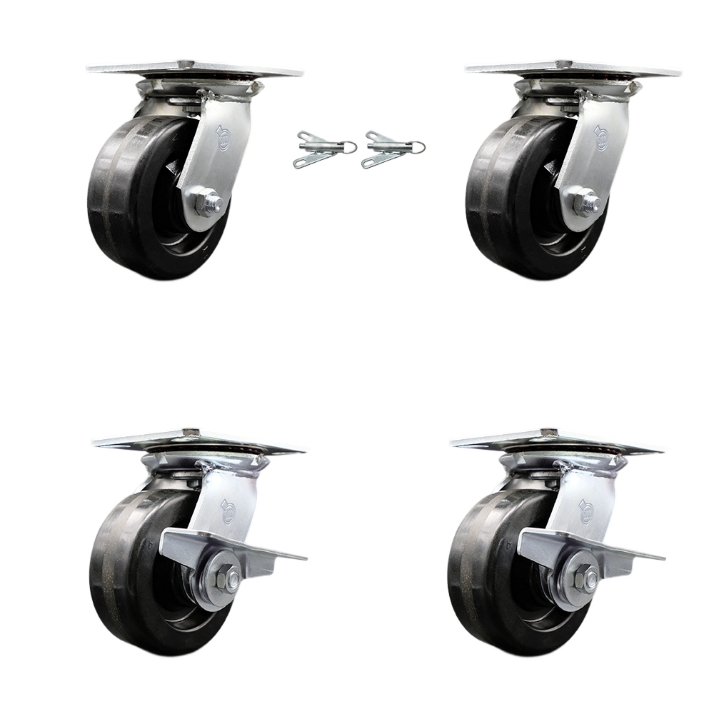 Heavy Duty Large Top Plate Phenolic Swivel Caster w/Main. Free Bearings Set of 4 w/5" x 2" Black Wheels - Includes 2 Swivel with Bolt on Swivel Locks & 2 Swivel with Brakes - Service Caster Brand — photo 1