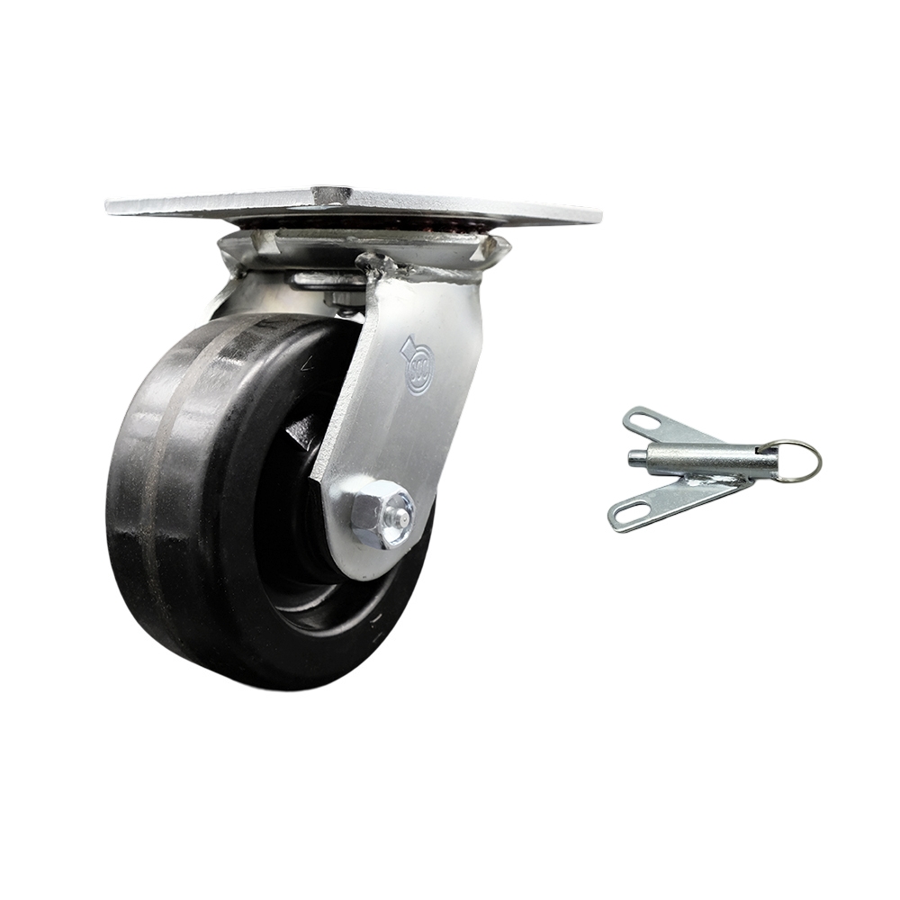 Heavy Duty Large Top Plate Phenolic Swivel Caster w/Main. Free Bearings and 5" x 2" Black Wheel & Bolt on Swivel Lock - 1000 lbs Capacity/Caster - Service Caster Brand — photo 1