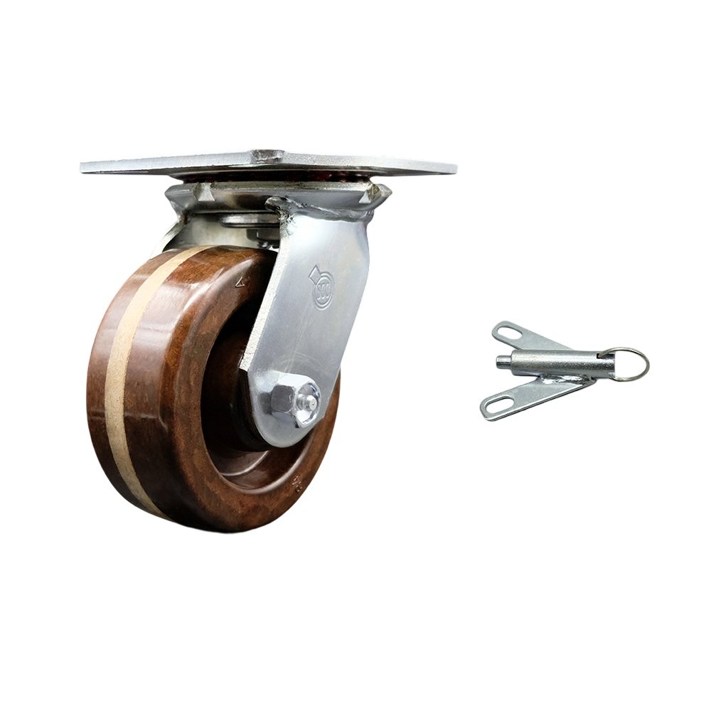 Heavy Duty Large Top Plate High Temperature Phenolic Swivel Caster w/5" x 2" Brown Wheel & Bolt on Swivel Lock - 1000 lbs Capacity/Caster - Service Caster Brand — photo 1