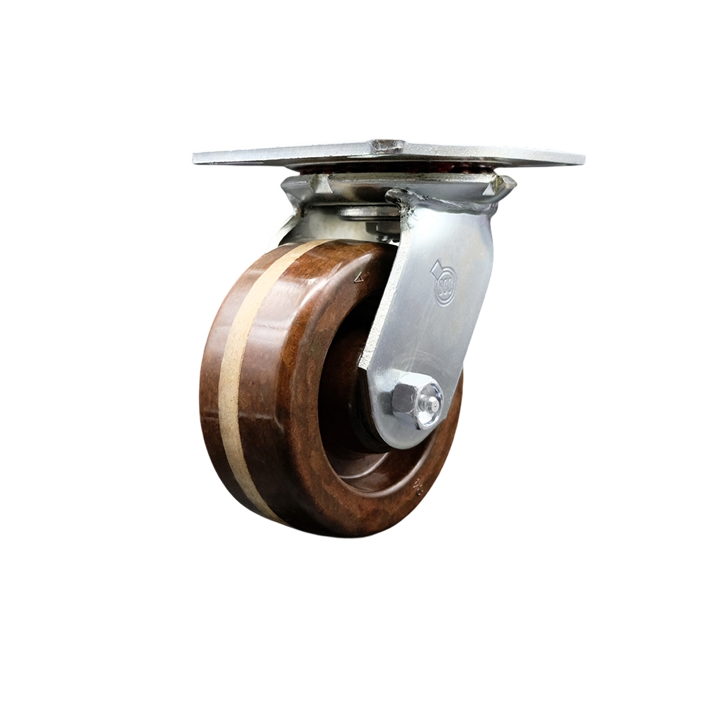 Heavy Duty Large Top Plate High Temperature Phenolic Swivel Caster w/5" x 2" Brown Wheel - 1000 lbs Capacity/Caster - Service Caster Brand — photo 1
