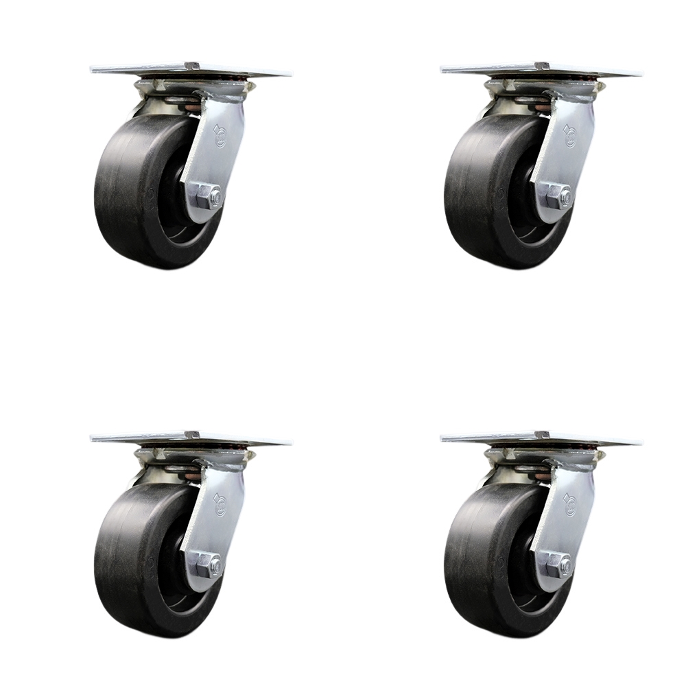 Heavy Duty Large Top Plate Polyolefin Swivel Caster Set of 4 w/5" x 2" Black Wheels - Includes 4 Swivel - 2600 lbs Total Capacity - Service Caster Brand — photo 1