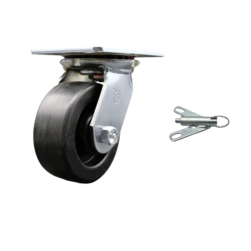 Heavy Duty Large Top Plate Polyolefin Swivel Caster w/Main. Free Bearings and 5" x 2" Black Wheel & Bolt on Swivel Lock - 650 lbs Capacity/Caster - Service Caster Brand — photo 1