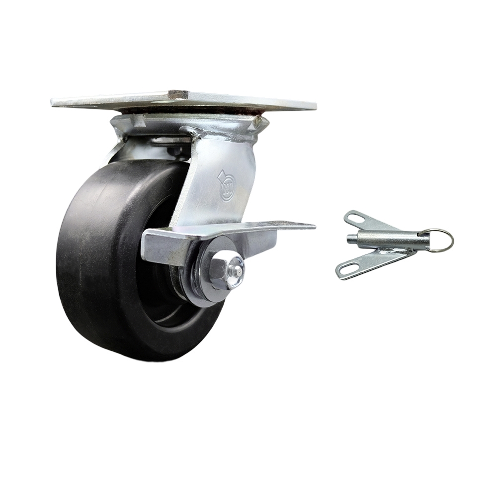 Heavy Duty Large Top Plate Polyolefin Swivel Caster w/5" x 2" Black Wheel & Side Lck Brake and Bolt on Swivel Lock - 650 lbs Capacity/Caster - Service Caster Brand — photo 1