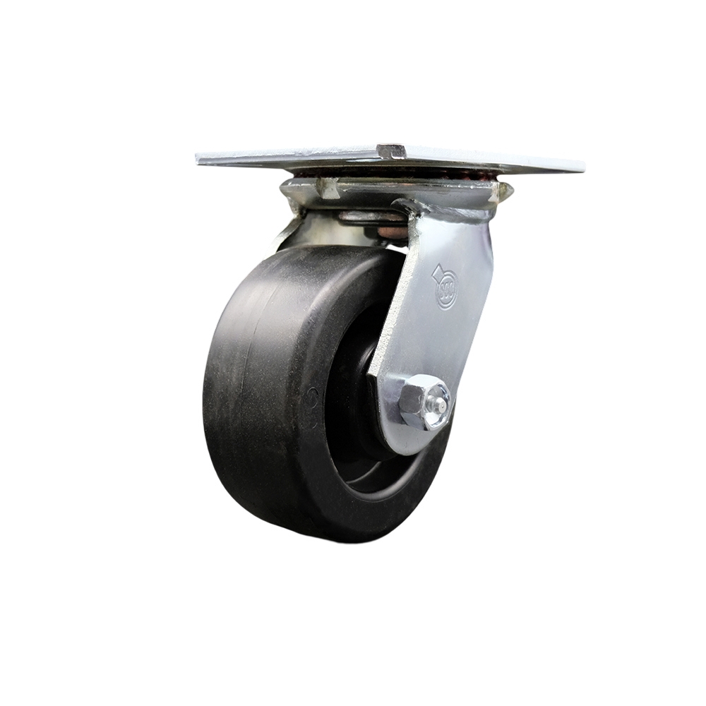 Heavy Duty Large Top Plate Polyolefin Swivel Caster w/Main. Free Bearings and 5" x 2" Black Wheel - 650 lbs Capacity/Caster - Service Caster Brand — photo 1