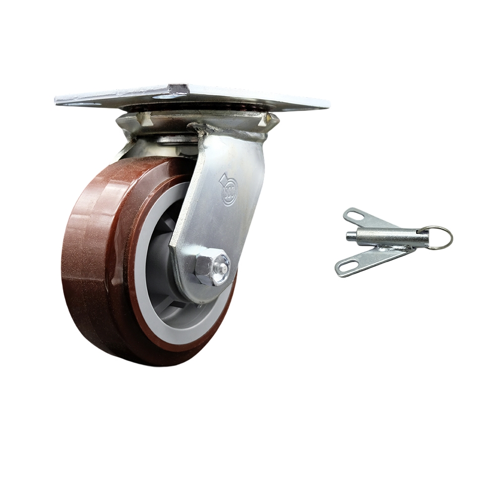 Heavy Duty Large Top Plate Polyurethane on Polyolefin Swivel Caster w/5" x 2" Maroon Wheel & Bolt on Swivel Lock - 750 lbs Capacity/Caster - Service Caster Brand — photo 1