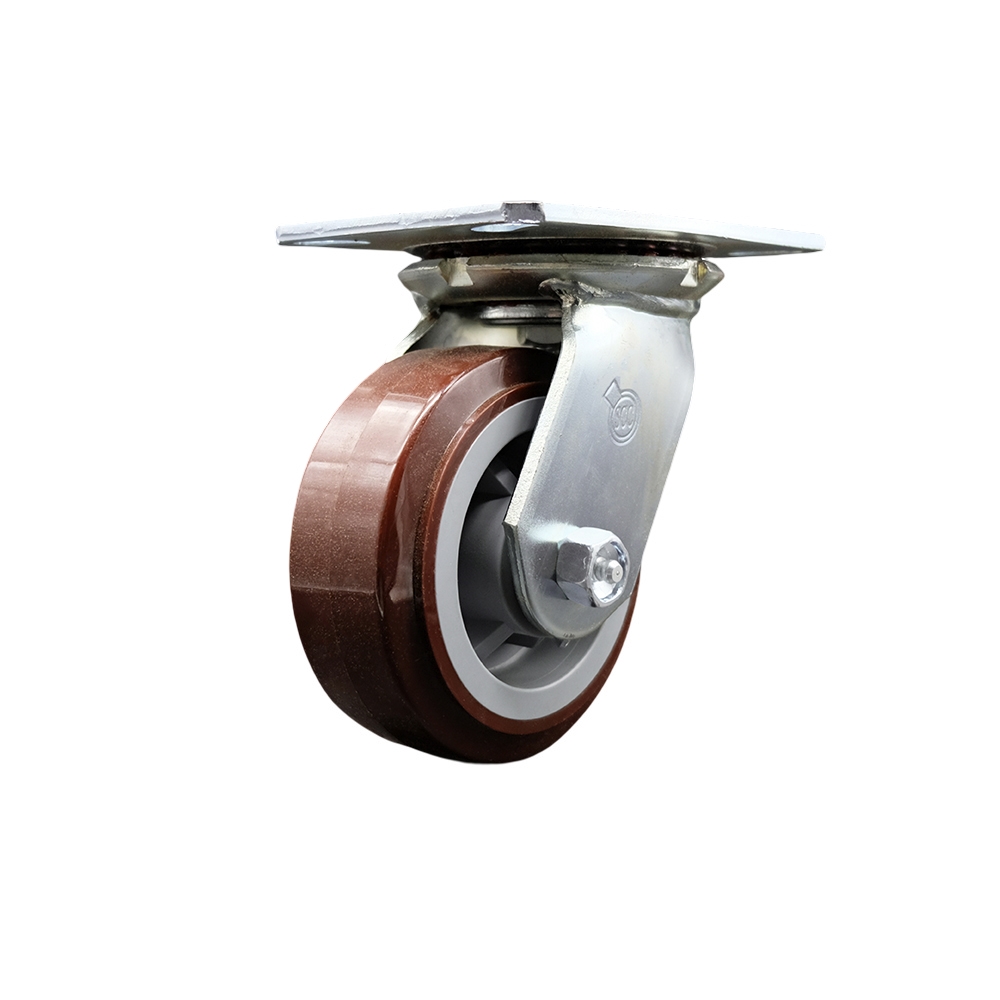 Heavy Duty Large Top Plate Polyurethane on Polyolefin Swivel Caster w/5" x 2" Maroon Wheel - 750 lbs Capacity/Caster - Service Caster Brand — photo 1