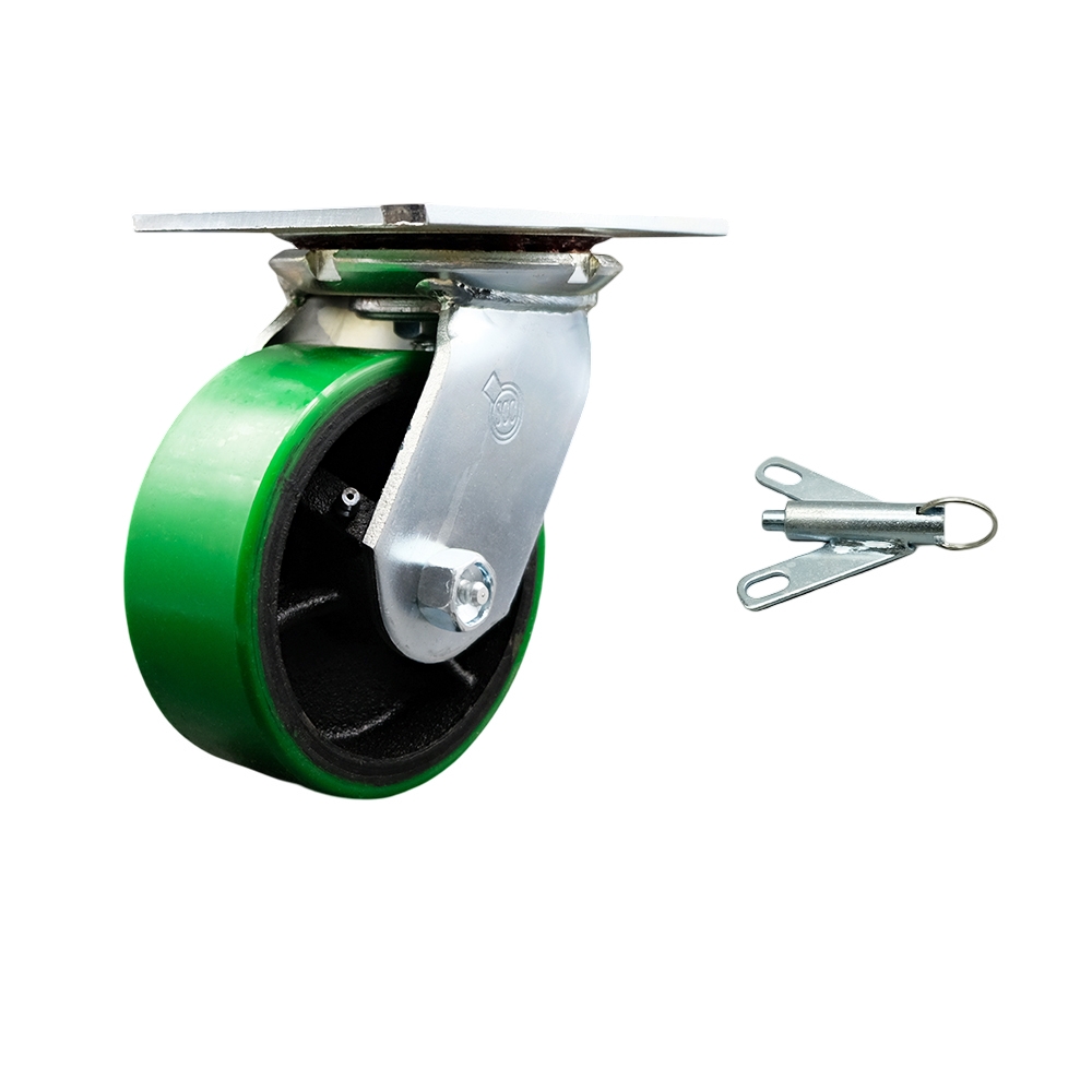 Heavy Duty Large Top Plate Polyurethane on Cast Iron Swivel Caster w/5" x 2" Green Wheel & Bolt on Swivel Lock - 900 lbs Capacity/Caster - Service Caster Brand — photo 1