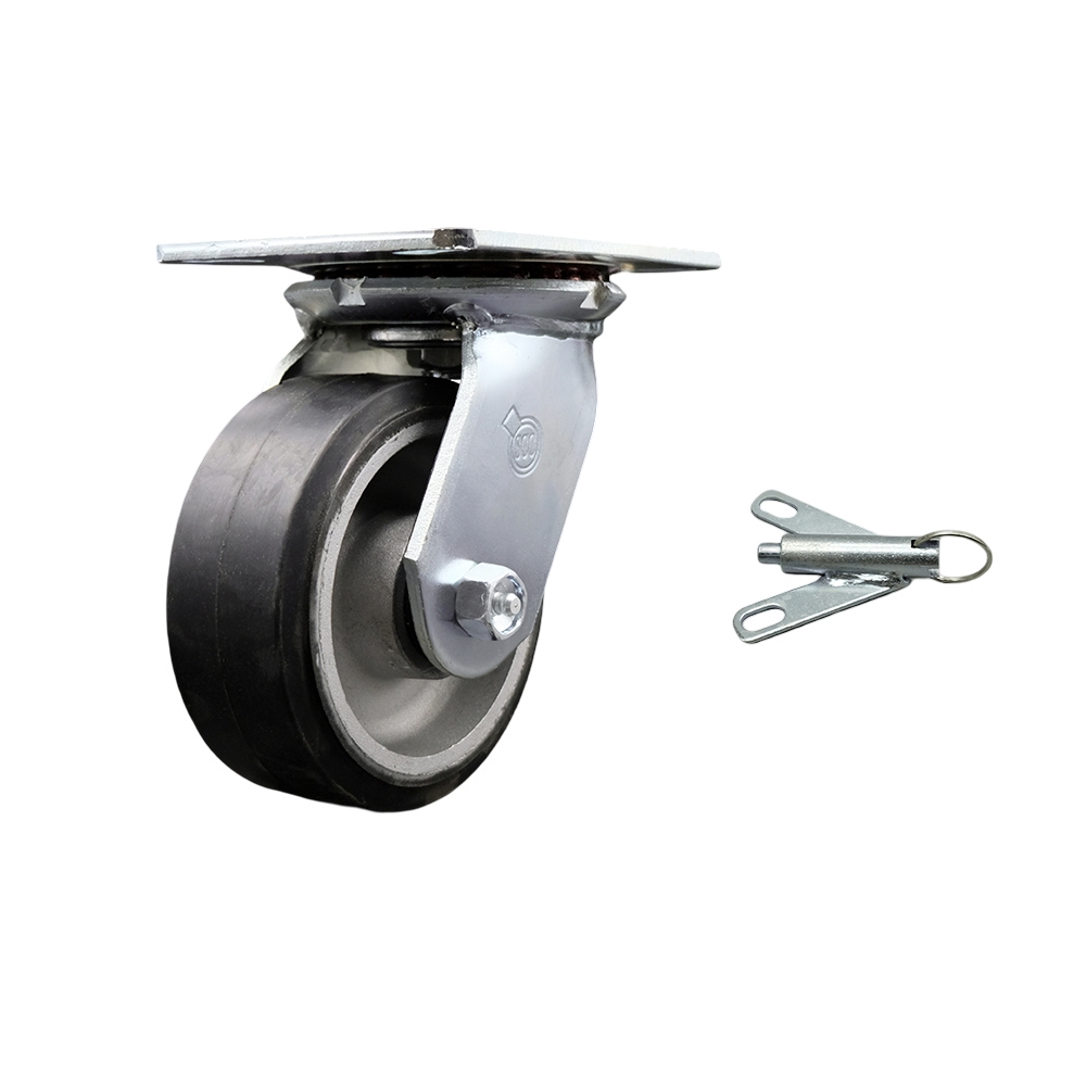 Heavy Duty Large Top Plate Rubber on Aluminum Swivel Caster w/Main. Free Bearings and 5" x 2" Black Wheel & Bolt on Swivel Lock - 500 lbs Capacity/Caster - Service Caster Brand — photo 1