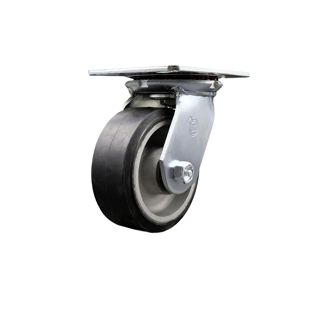 Heavy Duty Large Top Plate Rubber on Aluminum Swivel Caster w/5" x 2" Black Wheel - 500 lbs Capacity/Caster - Service Caster Brand — photo 1