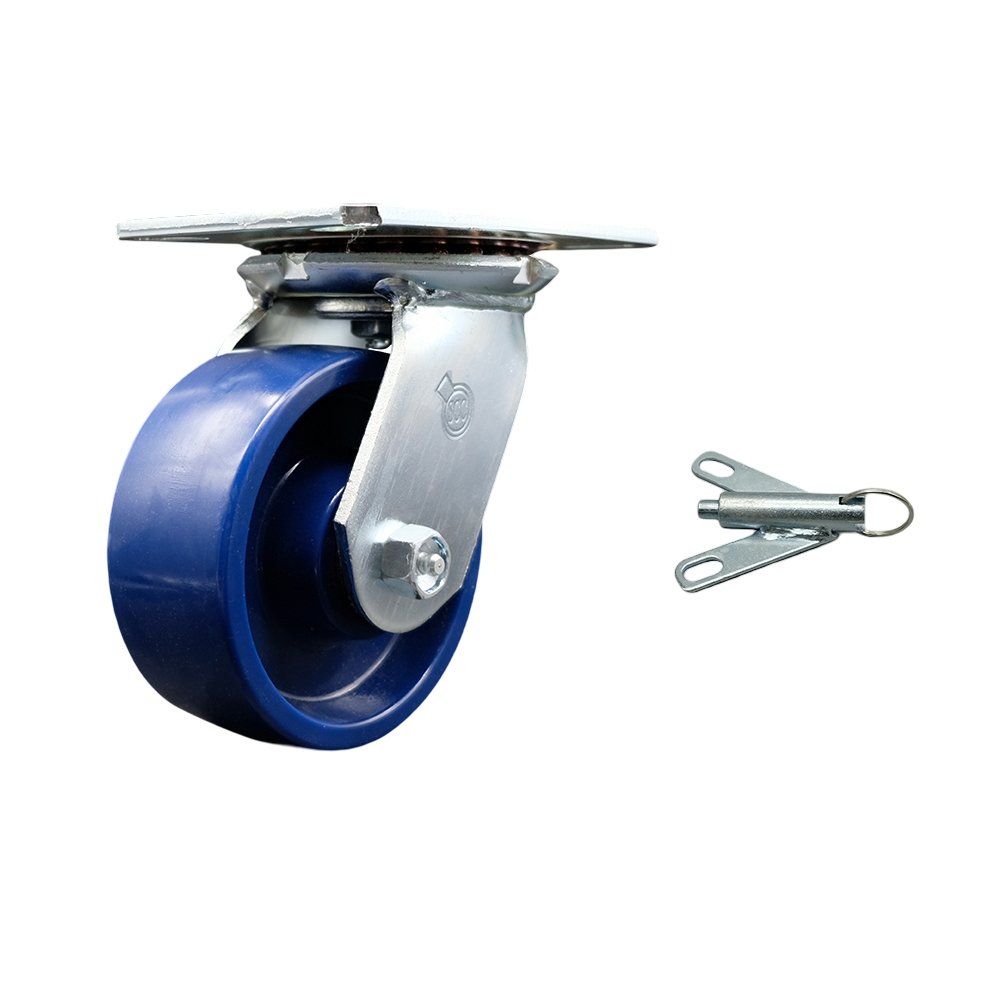Heavy Duty Large Top Plate Solid Polyurethane Swivel Caster w/5" x 2" Blue Wheel & Bolt on Swivel Lock - 1000 lbs Capacity/Caster - Service Caster Brand — photo 1