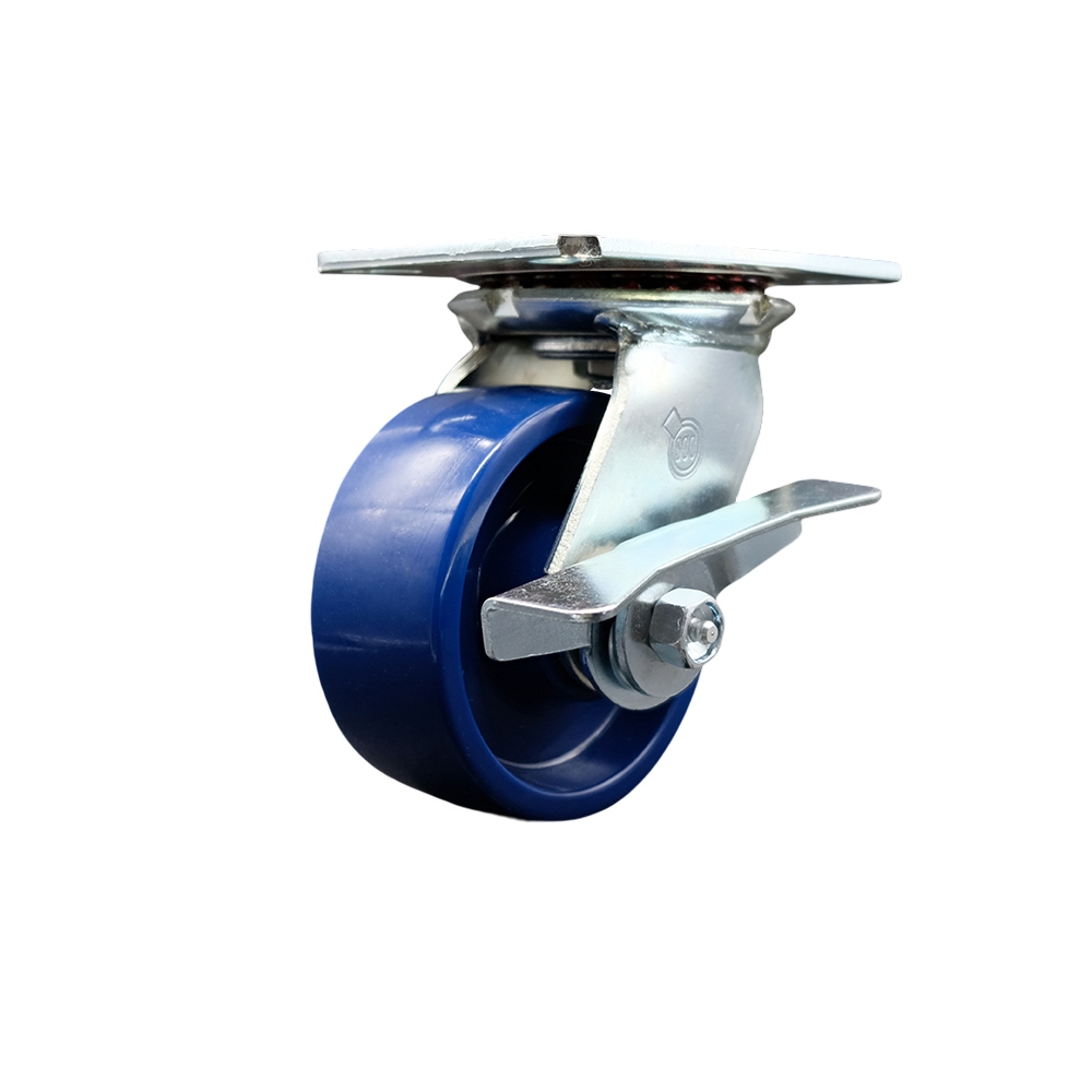 Heavy Duty Large Top Plate Solid Polyurethane Swivel Caster w/5" x 2" Blue Wheel & Side Lck Brake - 1000 lbs Capacity/Caster - Service Caster Brand — photo 1