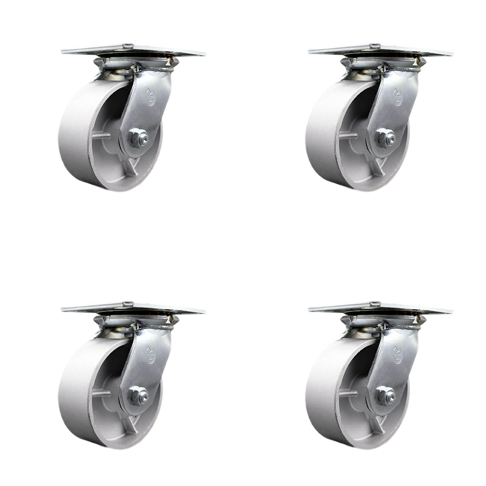 Heavy Duty Large Top Plate Semi Steel Cast Iron Swivel Caster Set of 4 w/5" x 2" Silver Wheels - Includes 4 Swivel - 4000 lbs Total Capacity - Service Caster Brand — photo 1