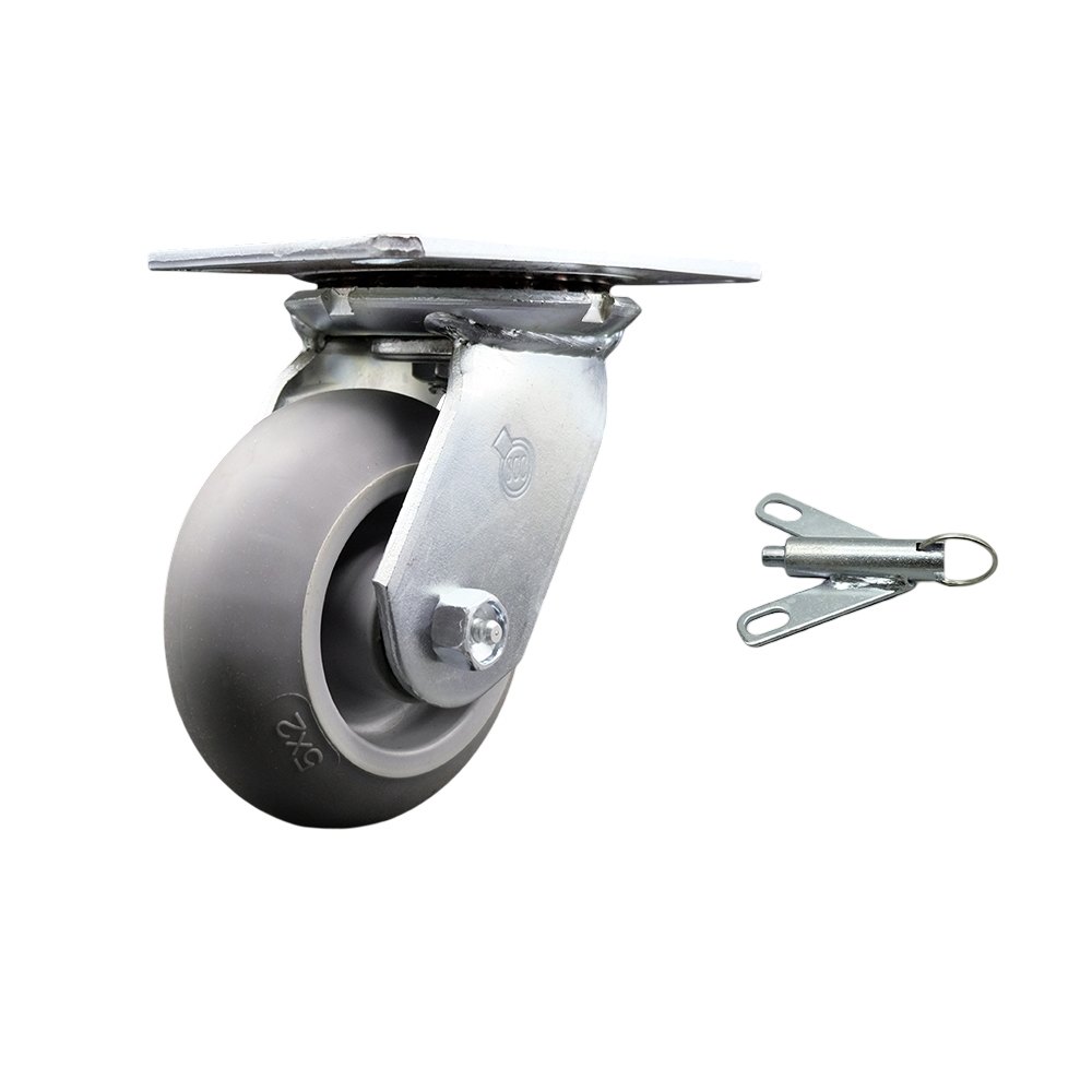 Heavy Duty Large Top Plate Thermo Rubber Donut Tread Swivel Caster w/5" x 2" Gray Wheel & Bolt on Swivel Lock - 350 lbs Capacity/Caster - Service Caster Brand — photo 1