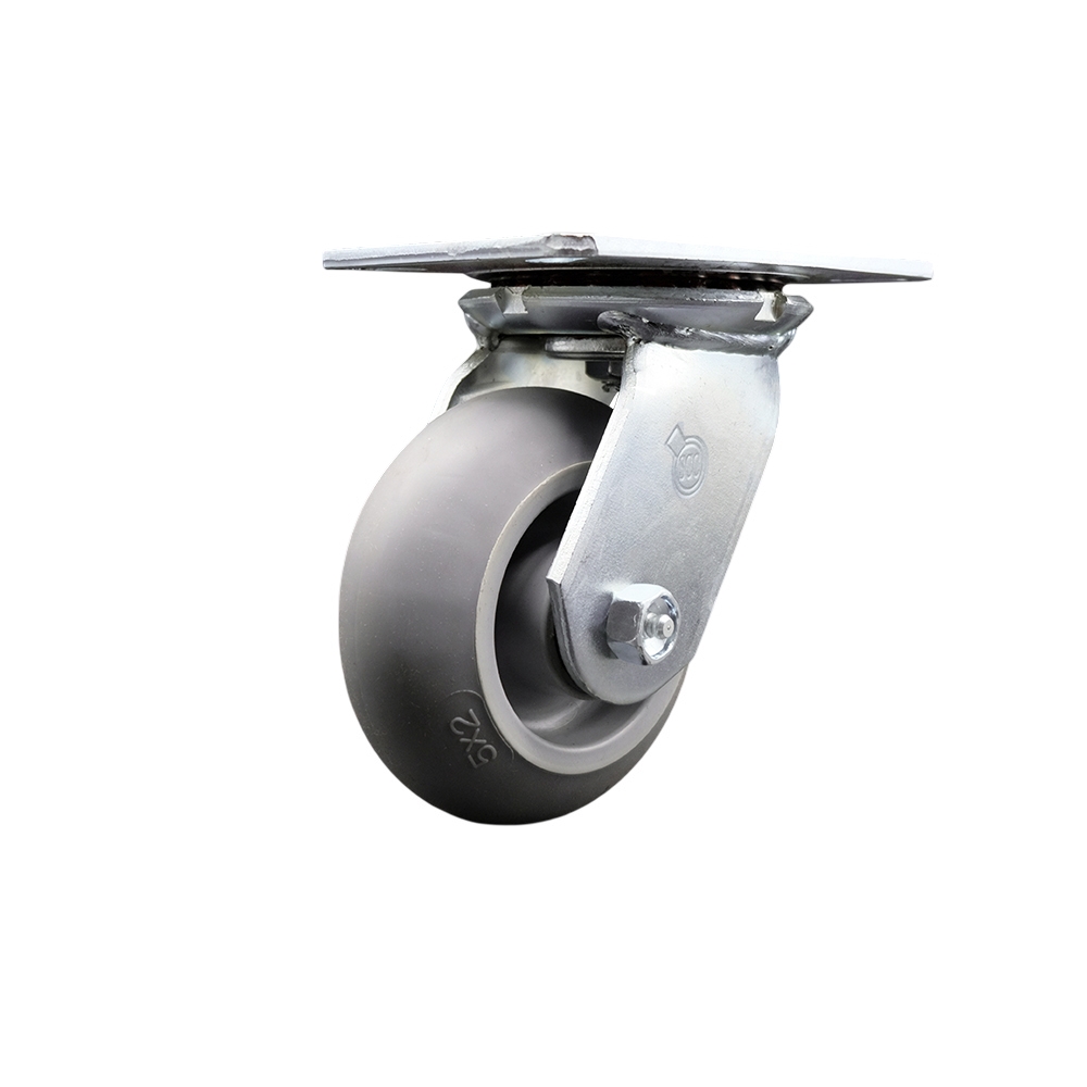 Heavy Duty Large Top Plate Thermo Rubber Donut Tread Swivel Caster w/Main. Free Bearings and 5" x 2" Gray Wheel - 350 lbs Capacity/Caster - Service Caster Brand — photo 1