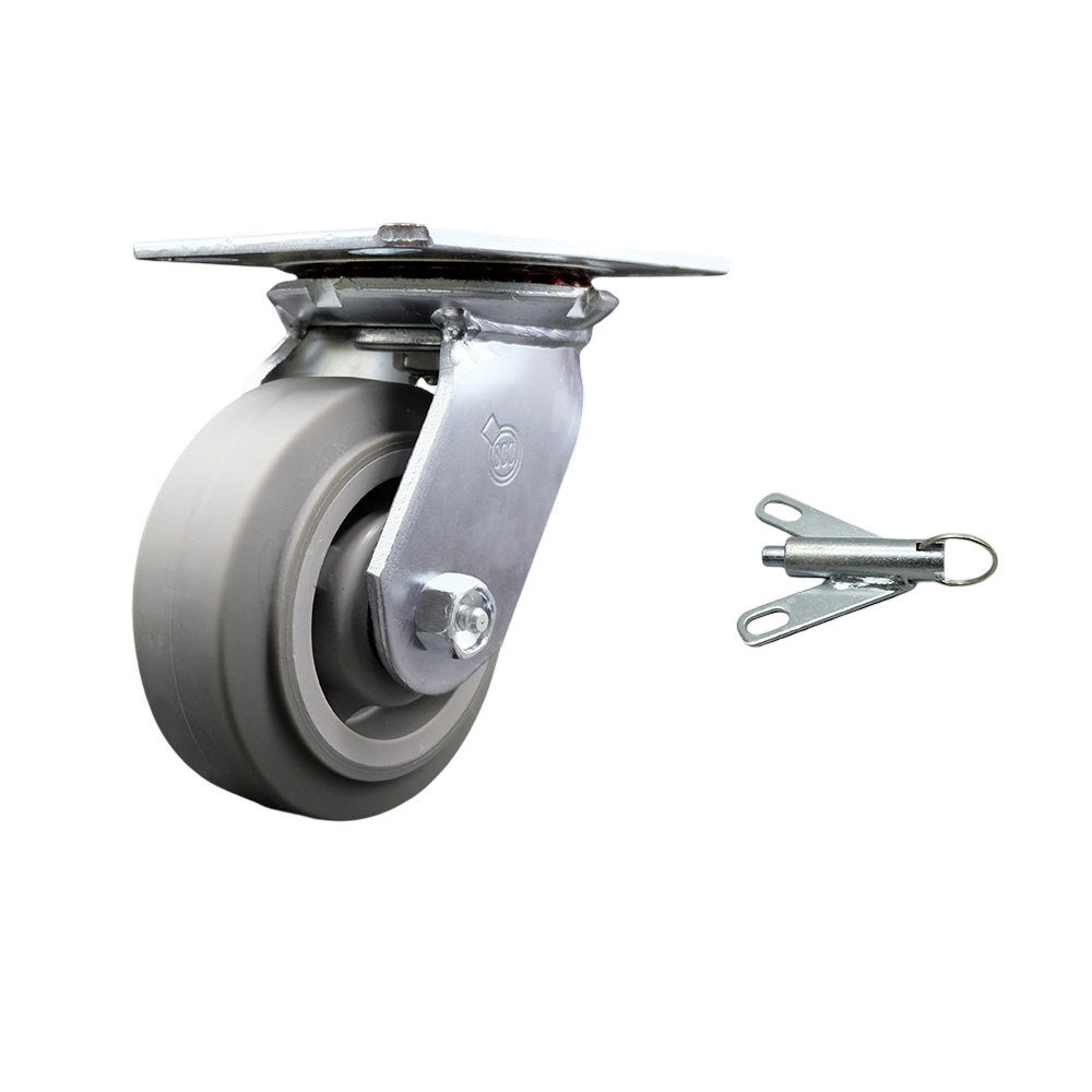 Heavy Duty Large Top Plate Thermo Rubber Flat Tread Swivel Caster w/Main. Free Bearings and 5" x 2" Gray Wheel & Bolt on Swivel Lock - 350 lbs Capacity/Caster - Service Caster Brand — photo 1