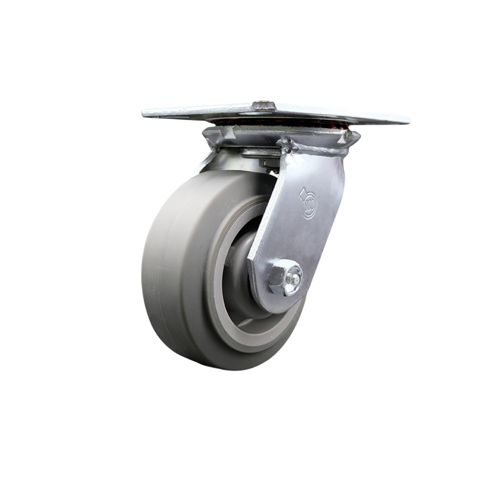 Heavy Duty Large Top Plate Thermo Rubber Flat Tread Swivel Caster w/5" x 2" Gray Wheel - 350 lbs Capacity/Caster - Service Caster Brand — photo 1