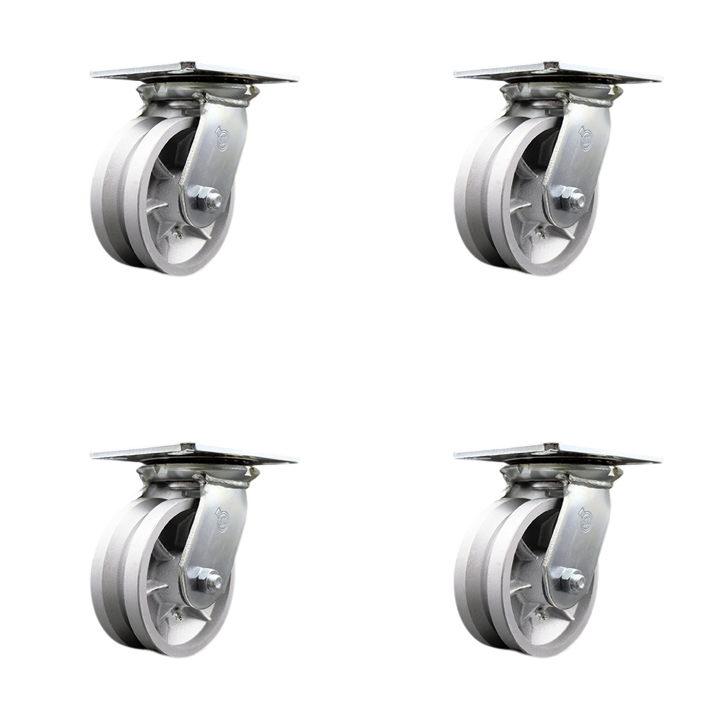 Heavy Duty Large Top Plate V Groove Semi Steel Swivel Caster Set of 4 w/5" x 2" Silver Wheels - Includes 4 Swivel - 4400 lbs Total Capacity - Service Caster Brand — photo 1
