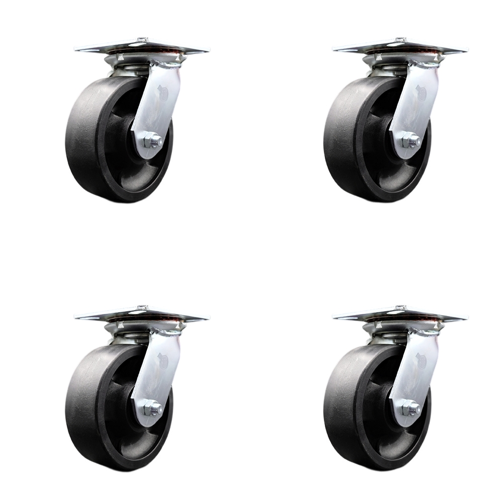 Heavy Duty Large Top Plate Glass Filled Nylon Swivel Caster Set of 4 w/6" x 2" Black Wheels - Includes 4 Swivel - 6000 lbs Total Capacity - Service Caster Brand — photo 1