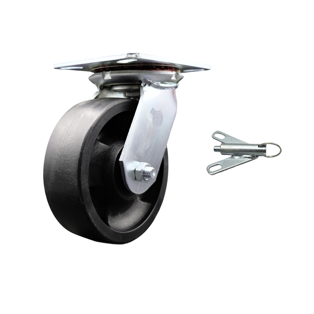 Heavy Duty Large Top Plate Glass Filled Nylon Swivel Caster w/6" x 2" Black Wheel & Bolt on Swivel Lock - 1500 lbs Capacity/Caster - Service Caster Brand — photo 1