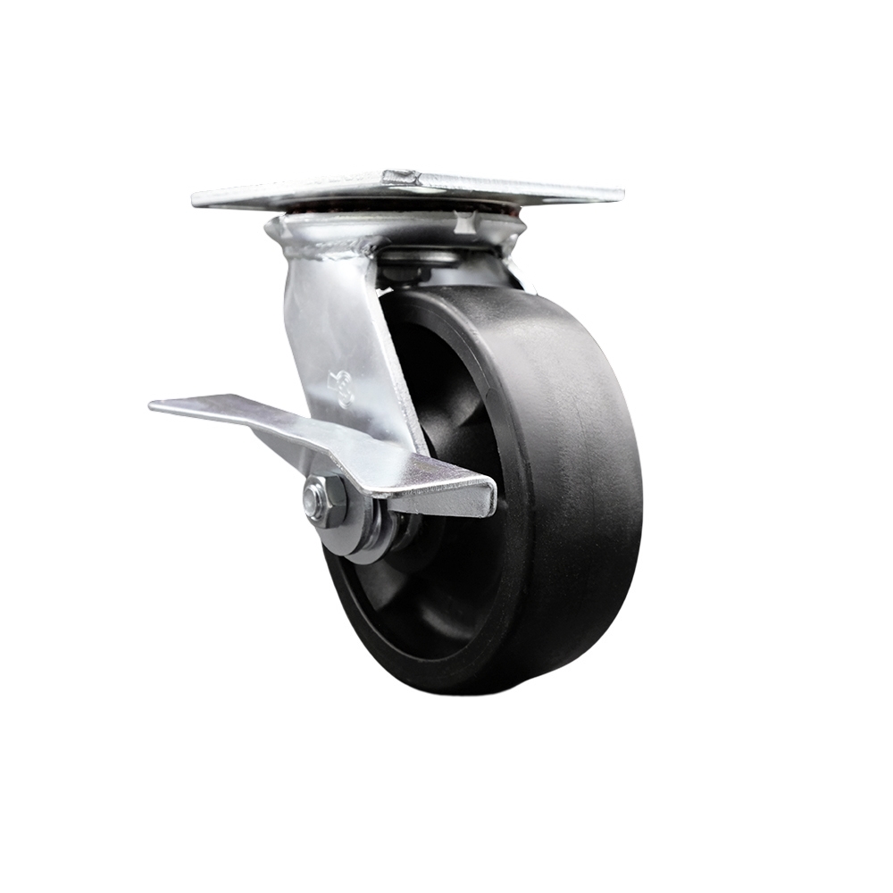 Heavy Duty Large Top Plate Glass Filled Nylon Swivel Caster w/Main. Free Bearings and 6" x 2" Black Wheel & Side Lck Brake - 1500 lbs Capacity/Caster - Service Caster Brand — photo 1