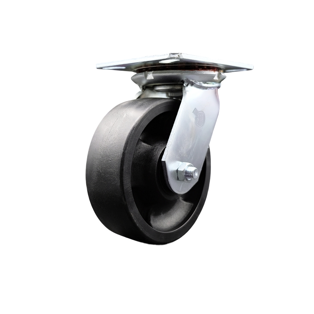 Heavy Duty Large Top Plate Glass Filled Nylon Swivel Caster w/Main. Free Bearings and 6" x 2" Black Wheel - 1500 lbs Capacity/Caster - Service Caster Brand — photo 1