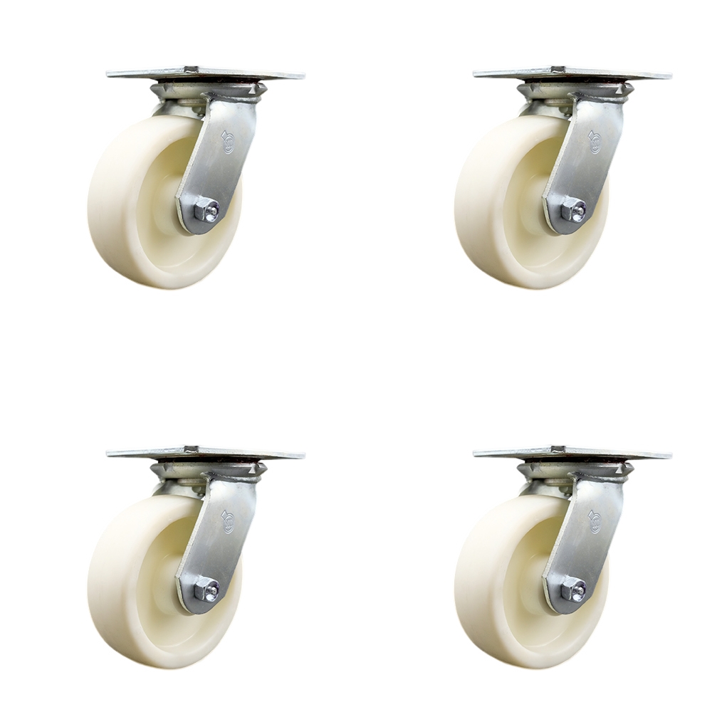 Heavy Duty Large Top Plate Nylon Swivel Caster w/Main. Free Bearings Set of 4 w/6" x 2" White Wheels - Includes 4 Swivel - 5000 lbs Total Capacity - Service Caster Brand — photo 1