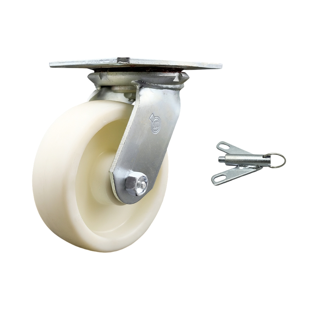 Heavy Duty Large Top Plate Nylon Swivel Caster w/6" x 2" White Wheel & Bolt on Swivel Lock - 1250 lbs Capacity/Caster - Service Caster Brand — photo 1