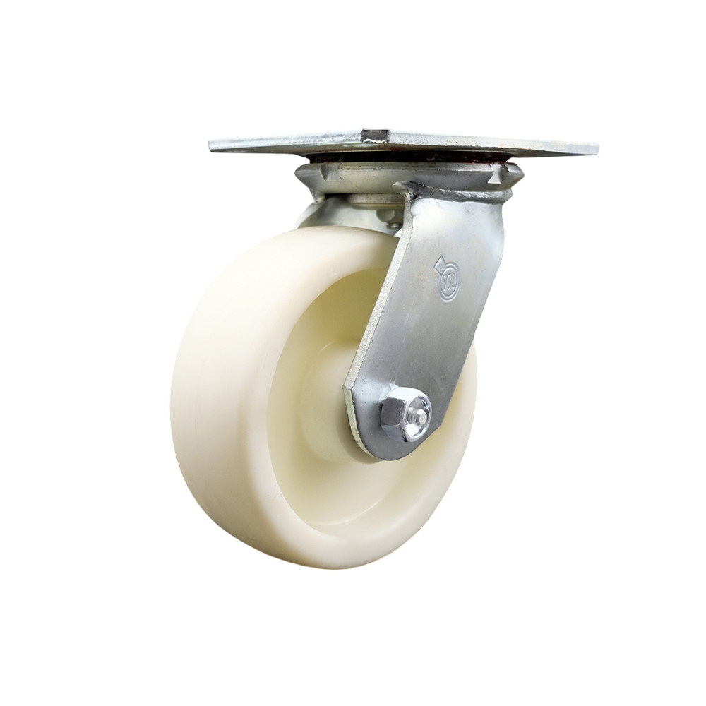 Heavy Duty Large Top Plate Nylon Swivel Caster w/Main. Free Bearings and 6" x 2" White Wheel - 1250 lbs Capacity/Caster - Service Caster Brand — photo 1