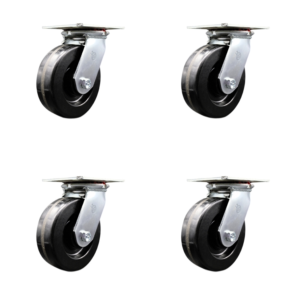 Heavy Duty Large Top Plate Phenolic Swivel Caster w/Main. Free Bearings Set of4 w/6" x 2" Black Wheels - Includes 4 Swivel - 4800 lbs Total Capacity - Service Caster Brand — photo 1