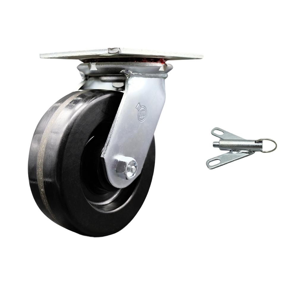 Heavy Duty Large Top Plate Phenolic Swivel Caster w/Main. Free Bearings and 6" x 2" Black Wheel & Bolt on Swivel Lock - 1200 lbs Capacity/Caster - Service Caster Brand — photo 1