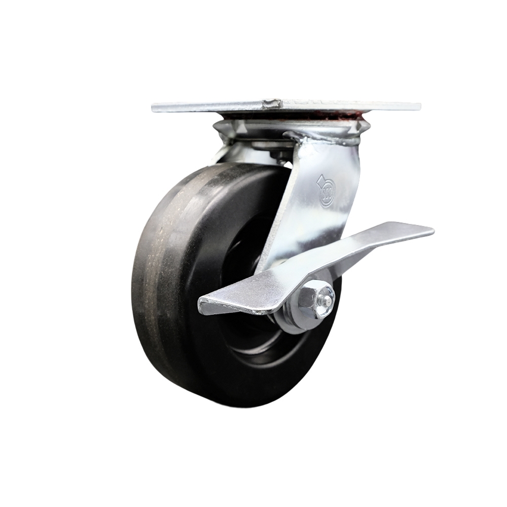 Heavy Duty Large Top Plate Phenolic Swivel Caster w/Main. Free Bearings and 6" x 2" Black Wheel & Side Lck Brake - 1200 lbs Capacity/Caster - Service Caster Brand — photo 1