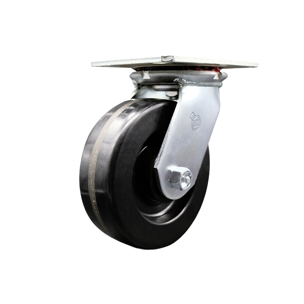 Heavy Duty Large Top Plate Phenolic Swivel Caster w/Main. Free Bearings and 6" x 2" Black Wheel - 1200 lbs Capacity/Caster - Service Caster Brand — photo 1