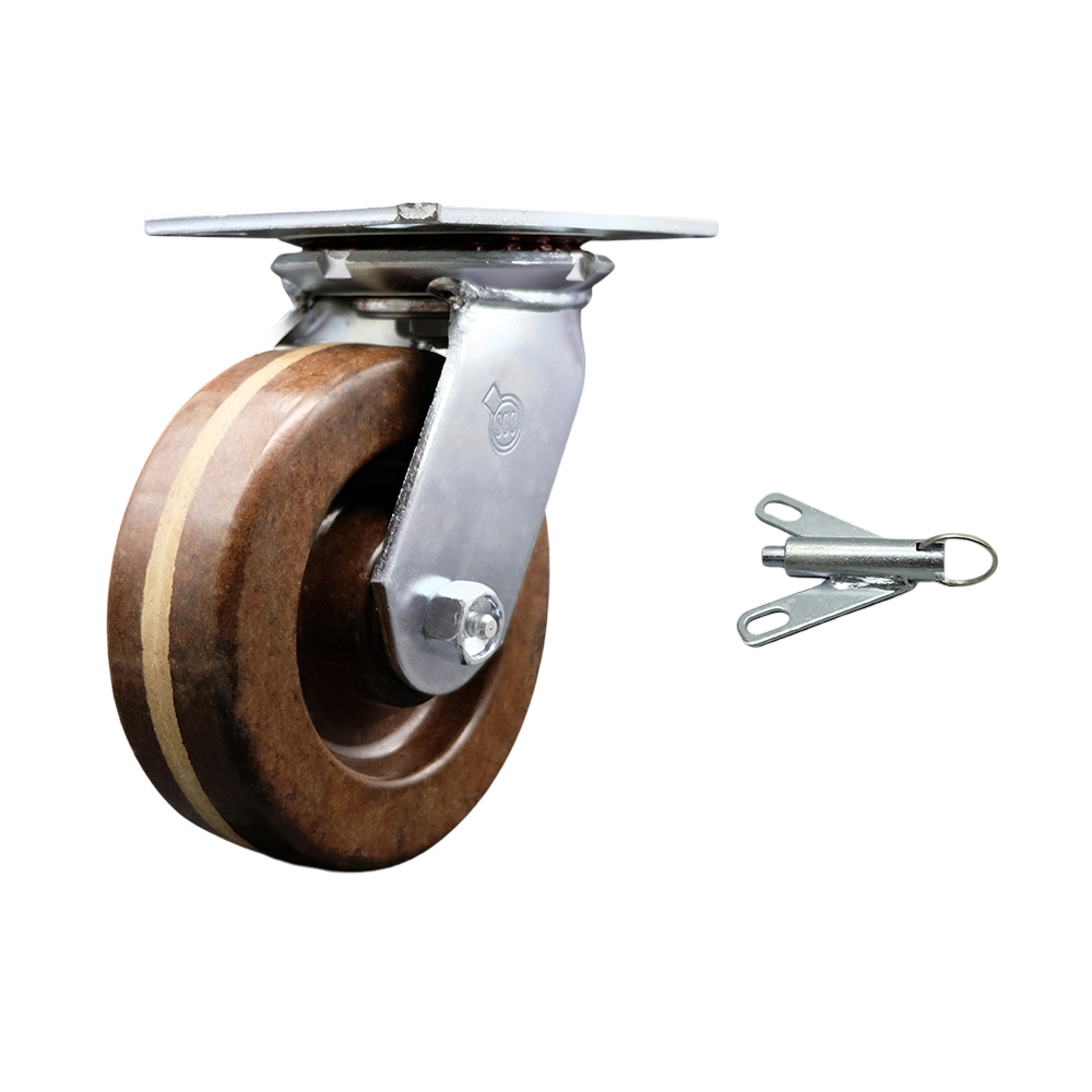 Heavy Duty Large Top Plate High Temperature Phenolic Swivel Caster w/6" x 2" Brown Wheel & Bolt on Swivel Lock - 1200 lbs Capacity/Caster - Service Caster Brand — photo 1
