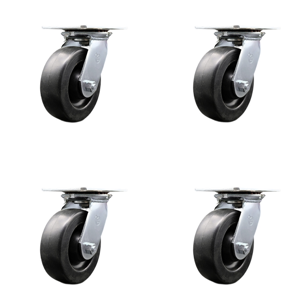 Heavy Duty Large Top Plate Polyolefin Swivel Caster w/Main. Free Bearings Set of 4 w/6" x 2" Black Wheels - Includes 4 Swivel - 2800 lbs Total Capacity - Service Caster Brand — photo 1