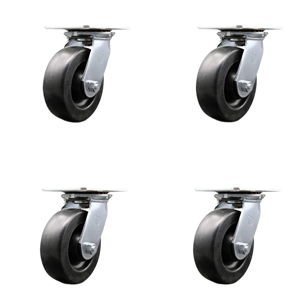 Heavy Duty Large Top Plate Polyolefin Swivel Caster w/Main. Free Bearings Set of 4 w/6" x 2" Black Wheels - Includes 4 Swivel w/Bolt on Swivel Locks - 2800 lbs Total Capacity - Service Caster Brand — photo 1