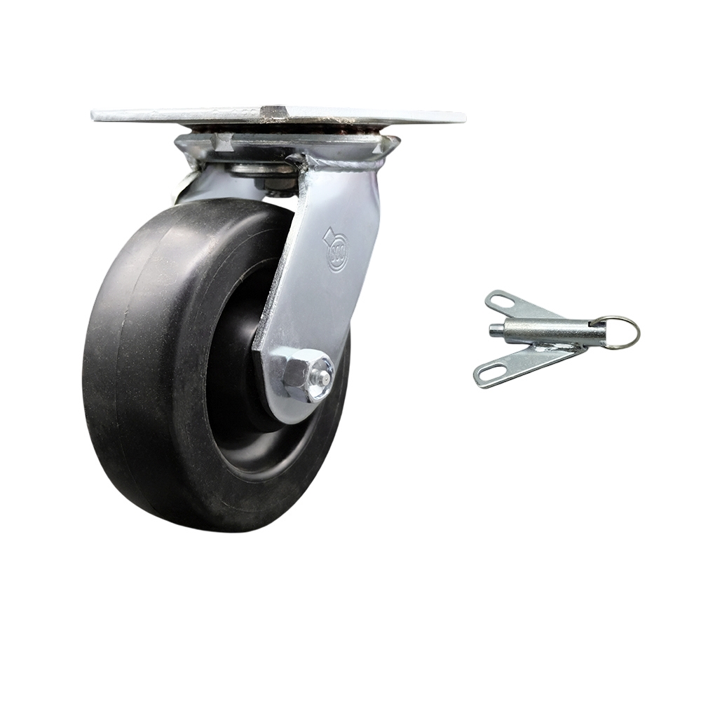 Heavy Duty Large Top Plate Polyolefin Swivel Caster w/Main. Free Bearings and 6" x 2" Black Wheel & Bolt on Swivel Lock - 700 lbs Capacity/Caster - Service Caster Brand — photo 1