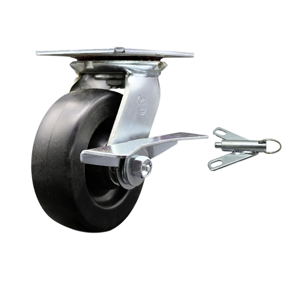Heavy Duty Large Top Plate Polyolefin Swivel Caster w/6" x 2" Black Wheel & Side Lck Brake and Bolt on Swivel Lock - 700 lbs Capacity/Caster - Service Caster Brand — photo 1