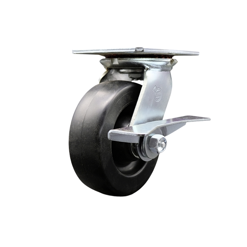 Heavy Duty Large Top Plate Polyolefin Swivel Caster w/Main. Free Bearings and 6" x 2" Black Wheel & Side Lck Brake - 700 lbs Capacity/Caster - Service Caster Brand — photo 1