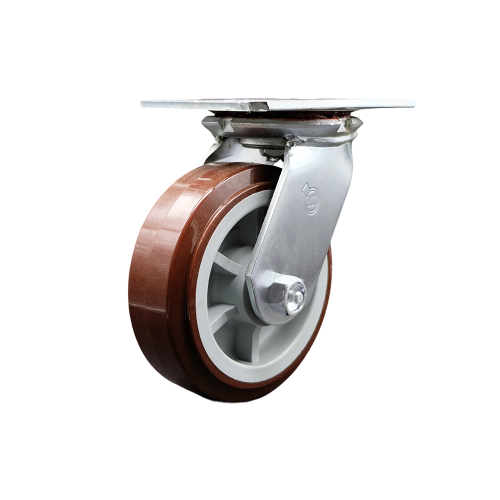 Heavy Duty Large Top Plate Polyurethane on Polyolefin Swivel Caster w/6" x 2" Maroon Wheel - 900 lbs Capacity/Caster - Service Caster Brand — photo 1