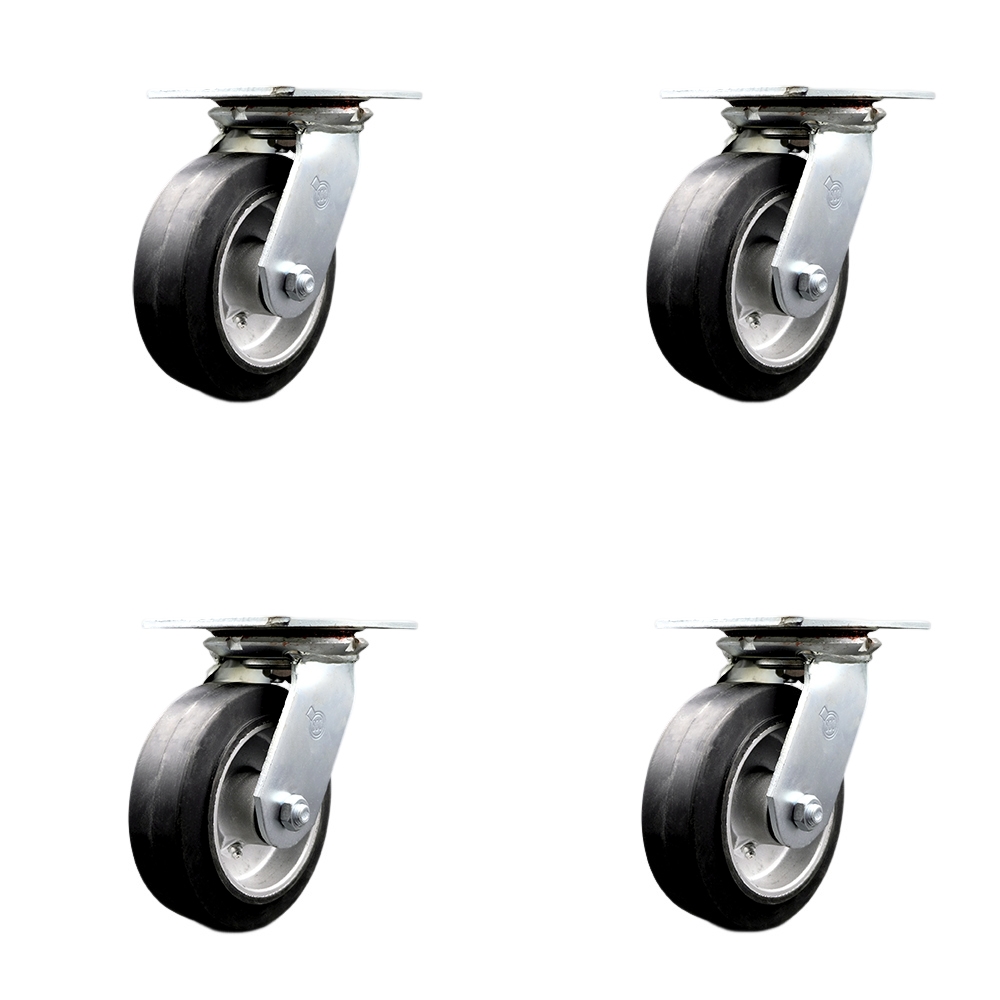 Heavy Duty Large Top Plate Rubber on Aluminum Swivel Caster w/Main. Free Bearings Set of 4 w/6" x 2" Black Wheels - Includes 4 Swivel - 2200 lbs Total Capacity - Service Caster Brand — photo 1
