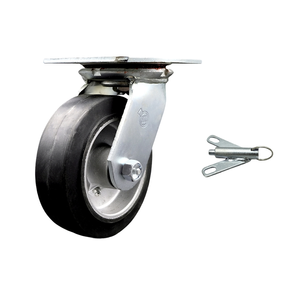 Heavy Duty Large Top Plate Rubber on Aluminum Swivel Caster w/Main. Free Bearings and 6" x 2" Black Wheel & Bolt on Swivel Lock - 550 lbs Capacity/Caster - Service Caster Brand — photo 1