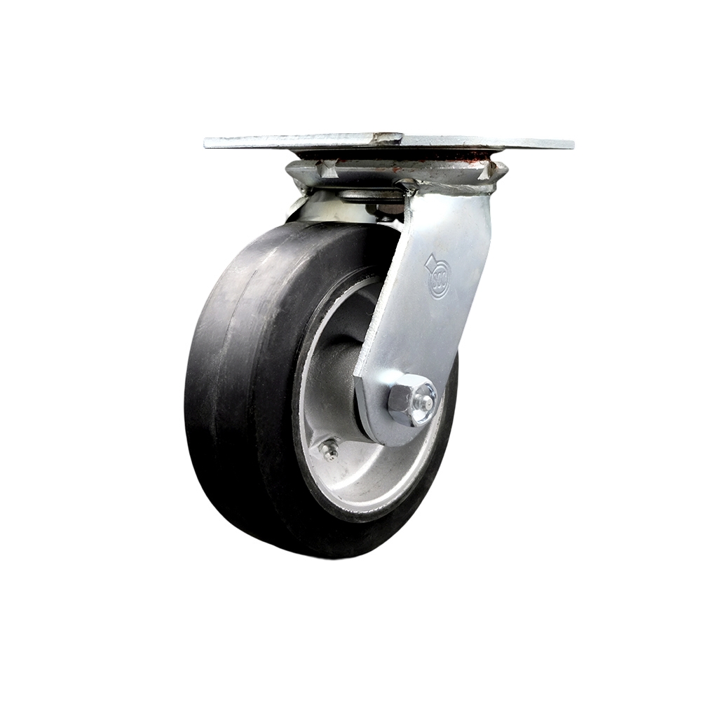 Heavy Duty Large Top Plate Rubber on Aluminum Swivel Caster w/Main. Free Bearings and 6" x 2" Black Wheel - 550 lbs Capacity/Caster - Service Caster Brand — photo 1