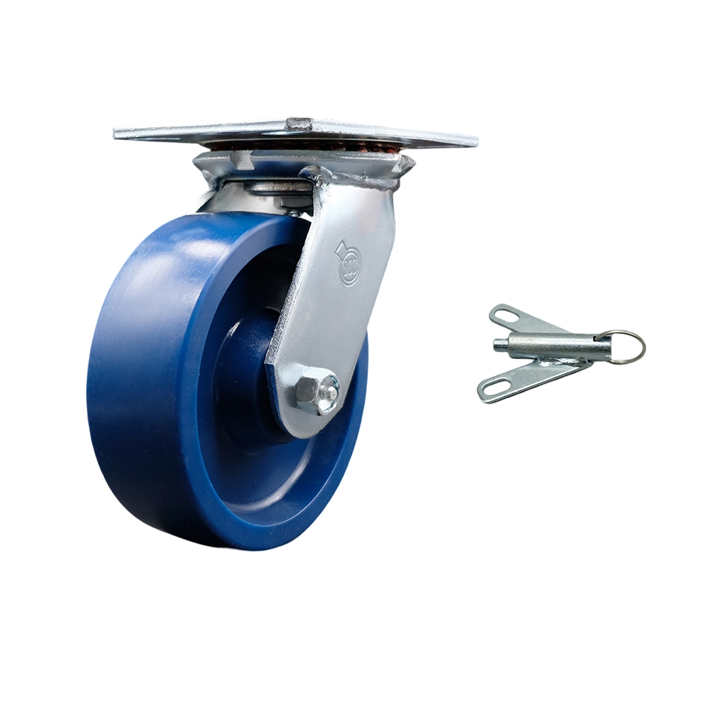 Heavy Duty Large Top Plate Solid Polyurethane Swivel Caster w/6" x 2" Blue Wheel & Bolt on Swivel Lock - 1200 lbs Capacity/Caster - Service Caster Brand — photo 1