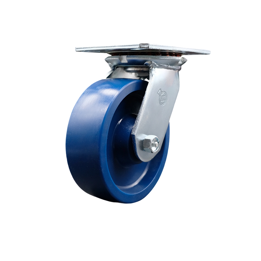 Heavy Duty Large Top Plate Solid Polyurethane Swivel Caster w/6" x 2" Blue Wheel - 1200 lbs Capacity/Caster - Service Caster Brand — photo 1