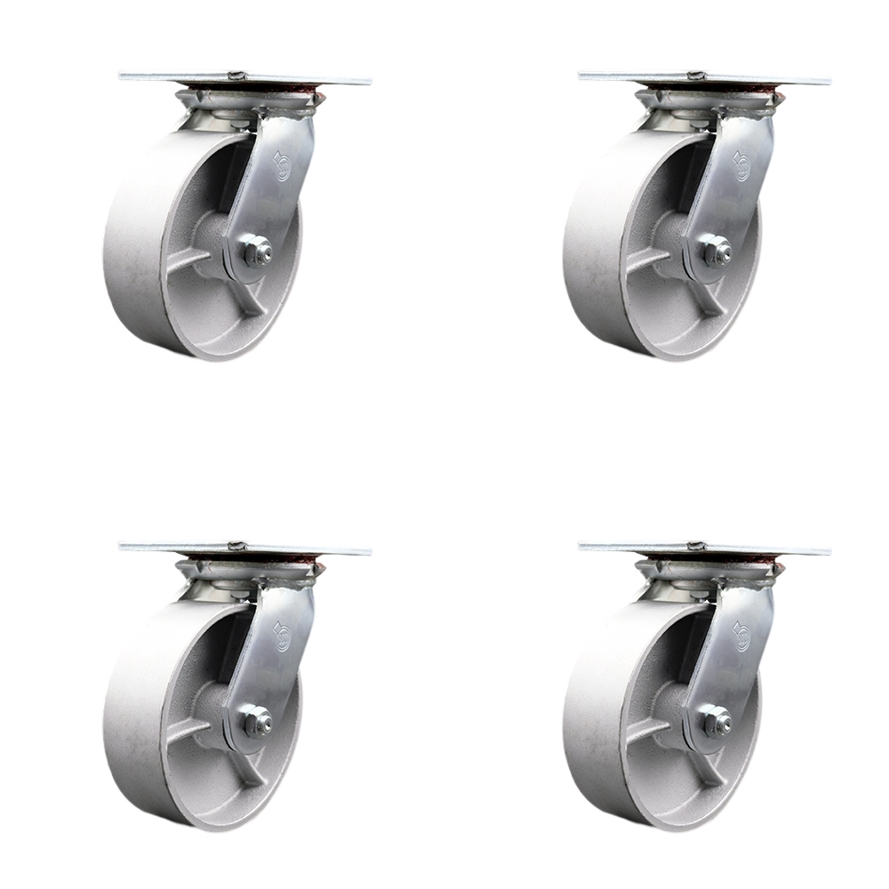 Heavy Duty Large Top Plate Semi Steel Cast Iron Swivel Caster Set of 4 w/6" x 2" Silver Wheels - Includes 4 Swivel - 4800 lbs Total Capacity - Service Caster Brand — photo 1
