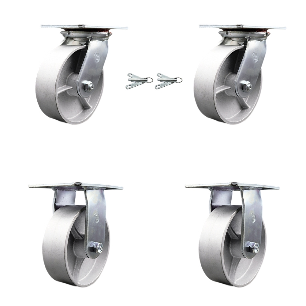 Heavy Duty Large Top Plate Semi Steel Cast Iron Swivel Caster Set of 4 w/6" x 2" Silver Wheels - Includes 2 Swivel with Bolt on Swivel Locks & 2 Rigid - 4800 lbs Total Capacity - Service Caster Brand — photo 1