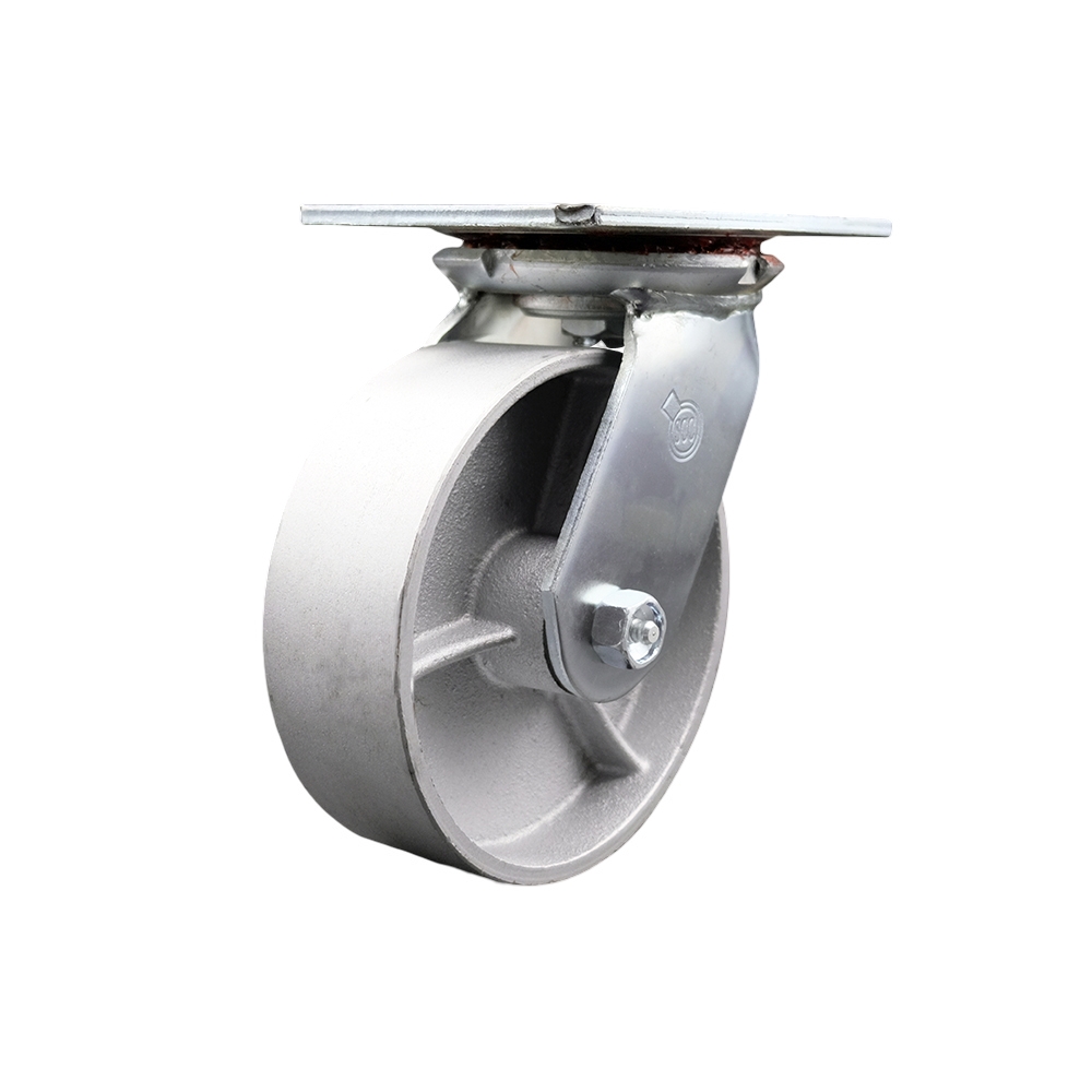 Heavy Duty Large Top Plate Semi Steel Cast Iron Swivel Caster w/6" x 2" Silver Wheel - 1200 lbs Capacity/Caster - Service Caster Brand — photo 1