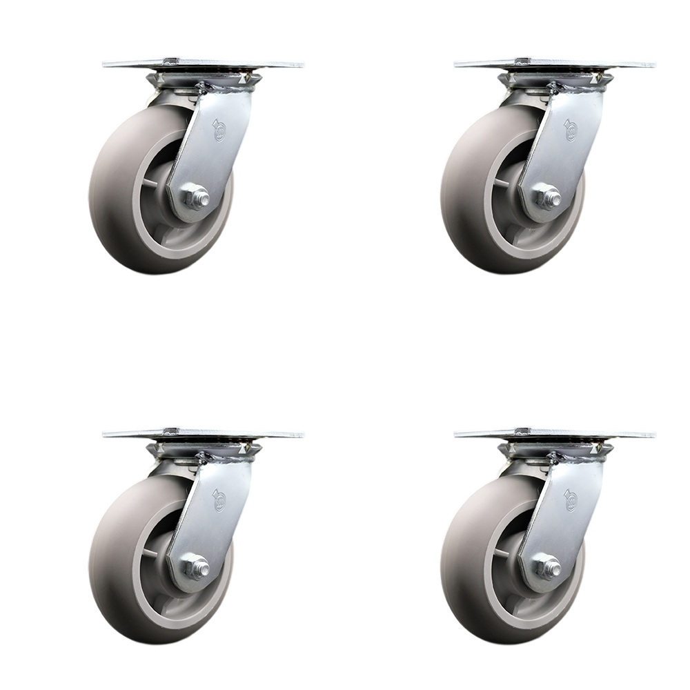 Heavy Duty Large Top Plate Thermo Rubber Donut Tread Swivel Caster w/Main. Free Bearings Set of 4 w/6" x 2" Gray Wheels - Includes 4 Swivel - 2000 lbs Total Capacity - Service Caster Brand — photo 1