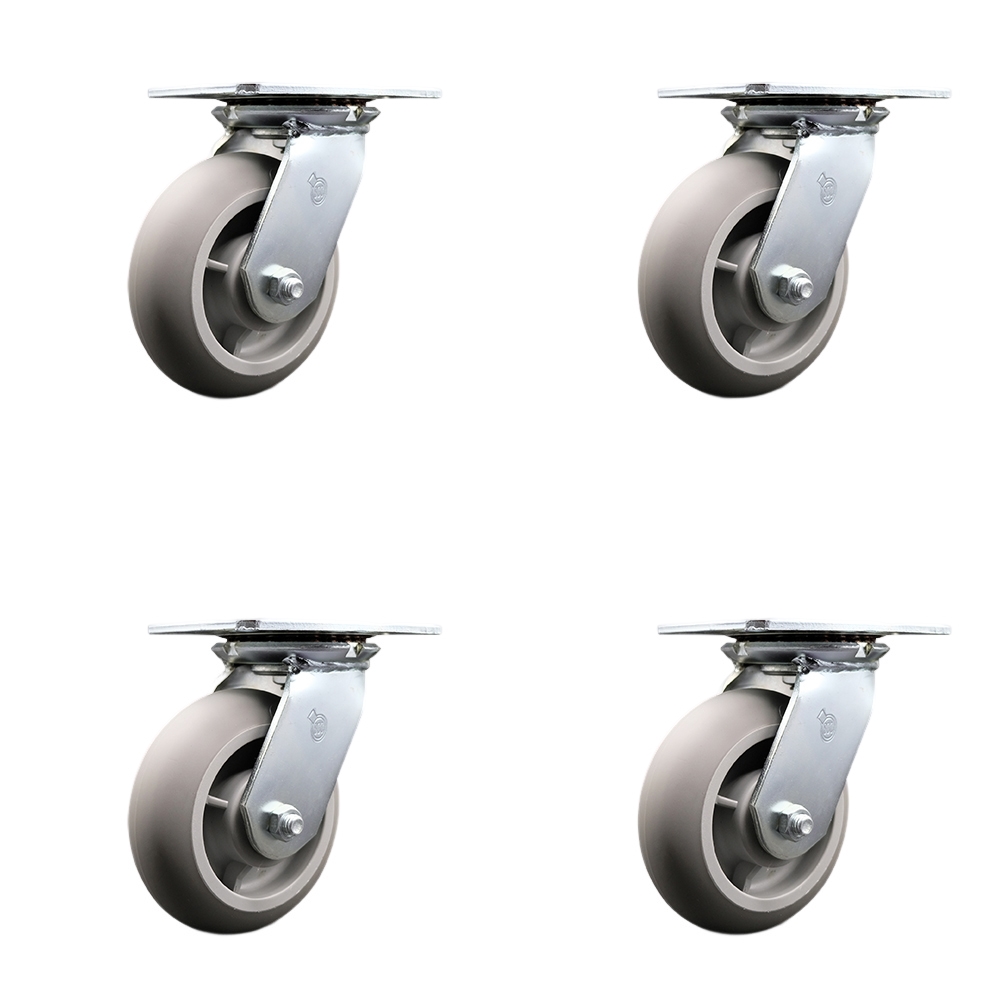 Heavy Duty Large Top Plate Thermo Rubber Donut Tread Swivel Caster Set of 4 w/6" x 2" Gray Wheels - Includes 4 Swivel w/Bolt on Swivel Locks - 2000 lbs Total Capacity - Service Caster Brand — photo 1