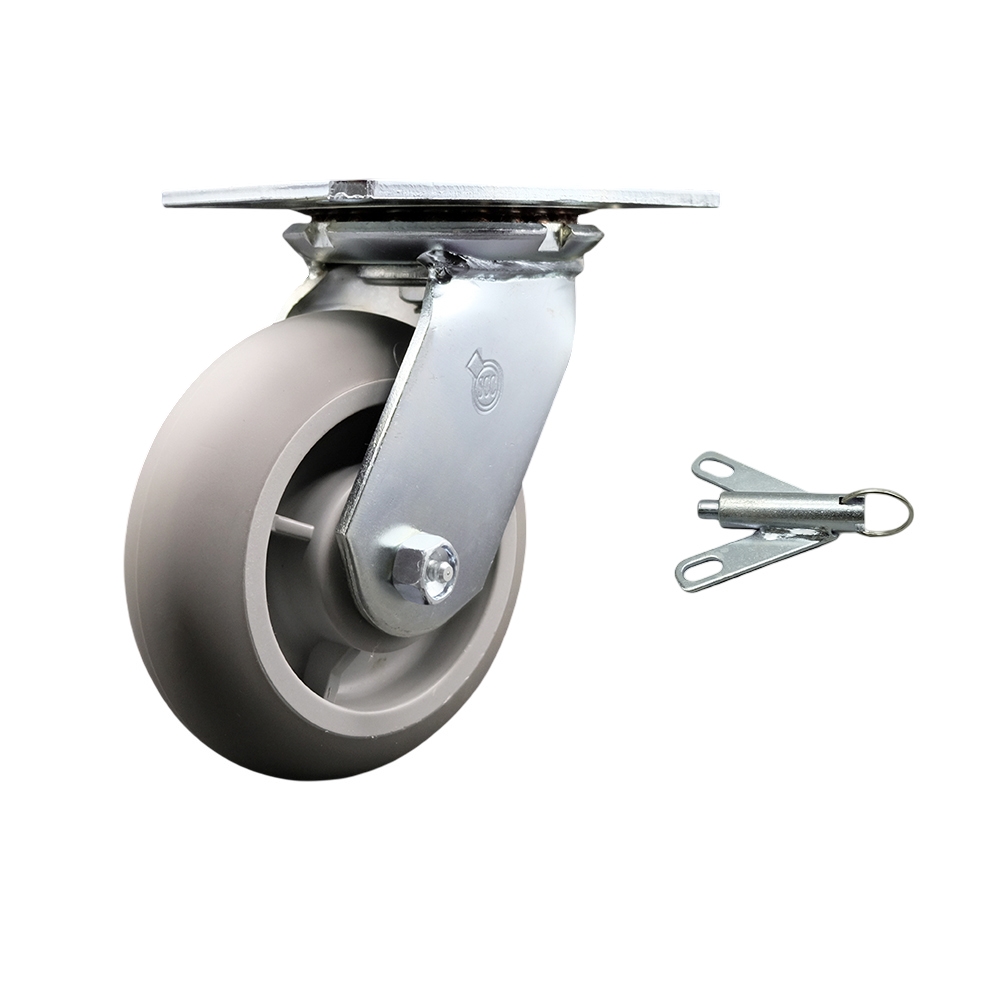 Heavy Duty Large Top Plate Thermo Rubber Donut Tread Swivel Caster w/Main. Free Bearings and 6" x 2" Gray Wheel & Bolt on Swivel Lock - 500 lbs Capacity/Caster - Service Caster Brand — photo 1